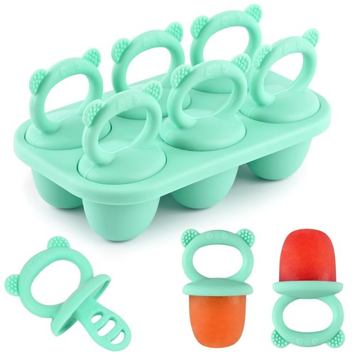 HUAKENER Mini Popsicle Molds, Silicone Popsicle Mold for Toddlers, 6-Cavity Ice Pop Molds with Handle for Making Healthy Baby Food, Breastmilk Popsicle (Green)
