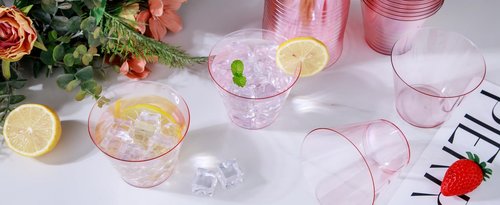 Ciaell 300PCS Clear Pink Plastic Cups - 9 Oz Heavy Duty Plastic Cups - Clear Party Cup Disposable Wine Cup for Parties & Weddings & Party & Easter