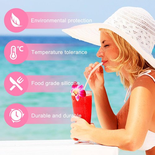 6 Pcs Anti Wrinkle Straw, Flat Wide Drinking Straw Compatible with Stanley 40 oz & 30 oz, Reusable Flexible Wrinkle Long Drinking Straws with Cleaner Brush, Perfect for Lip Filler