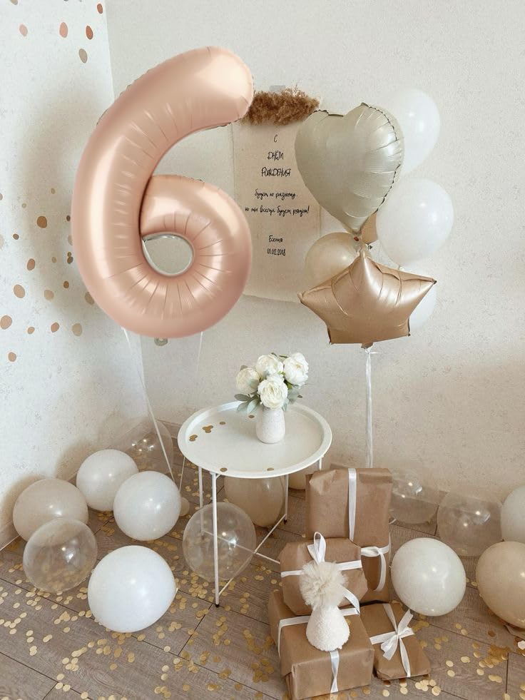 Number 6 Balloon - 40 Inch Light Brown Birthday Decoration for Boys & Girls | Perfect for 6th Birthday Celebrations