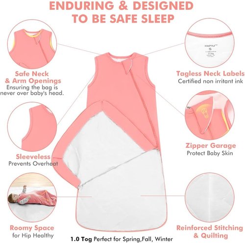 HAPIU Baby Sleep Sack - Unisex Bamboo Rayon, 2-Way Premium Zipper, TOG 1.0 | Comfortable Wearable Blanket