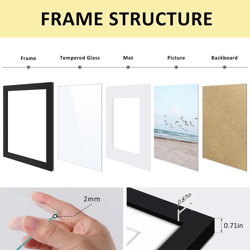 Frametory 11x14 Picture Frame - Display 8x10 Photos with Mat or 11x14 Without Mat, Shatter-Resistant Glass - Black
