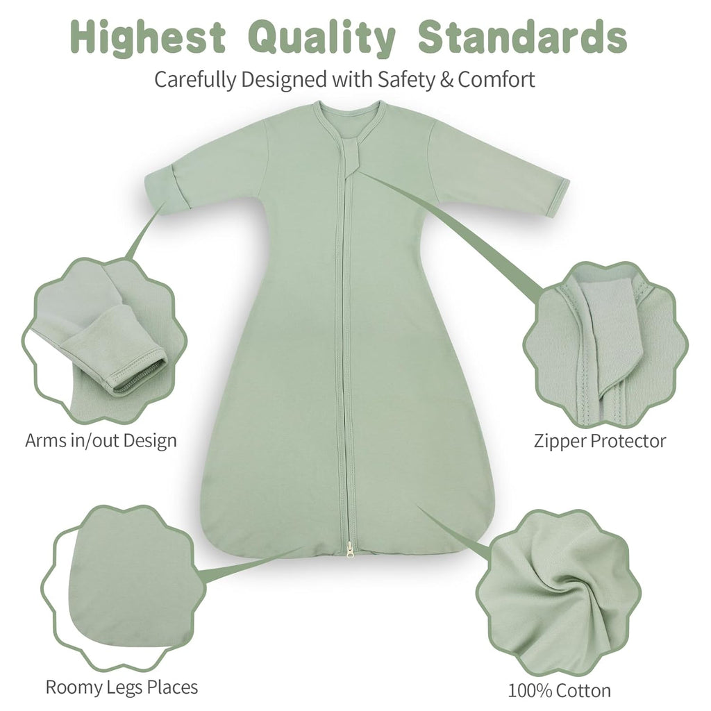 Skiennix Transition Swaddle Sleep Sack - 0-3 Months, 2-Pack with Mitten Cuffs & 2-Way Zipper, 100% Cotton