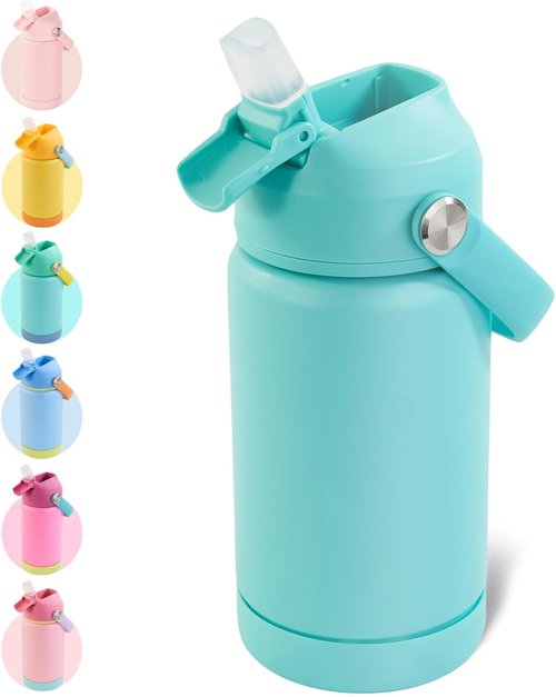 Kerilyn Kids Water Bottle - 12oz Stainless Steel Insulated Cup | Leak-Proof, BPA-Free, Green