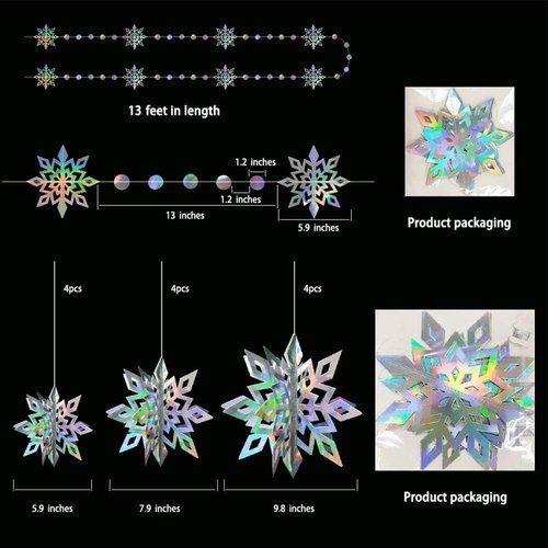 Cheerland Iridescent Snowflake Garland - Holographic 3D Decorations for Winter Onederland Party | Indoor Supplies