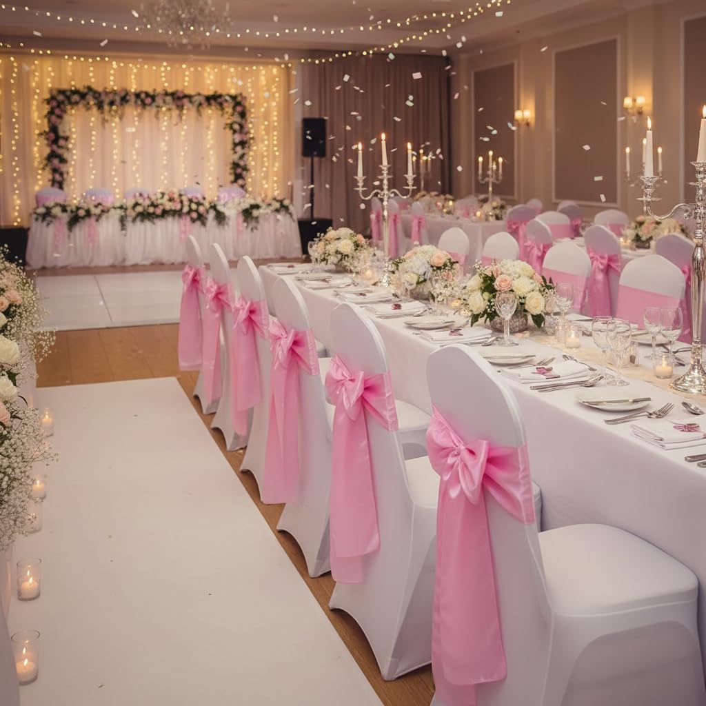 Regine Switzerland Satin Chair Sashes - Elegant Light Pink Chair Bows for Weddings & Parties (10 Pack)