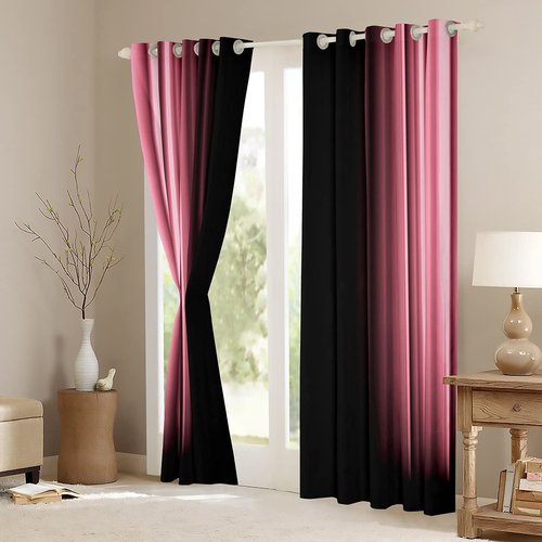 Feelyou Abstract Ombre Window Curtains for Bedroom Living Room Kids Teens Pink and Black Decor Window Drapes Treatments 42W X 63L,2 Panels