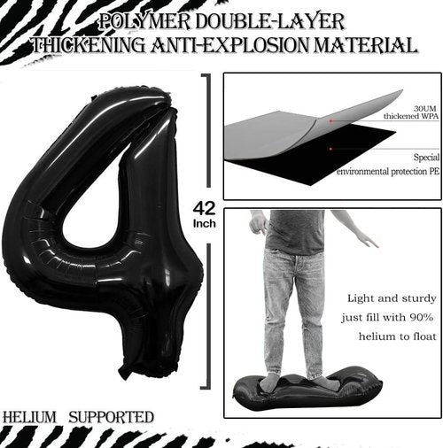 GOER Jumbo Number 14 Balloons - 42 Inch Black Foil Helium Decorations for 14th Birthday Party