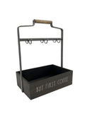 Rae Dunn Coffee Mug Holder - 6 Hook Coffee Cup Rack with Rectangular Rustic Style Crockery Holder - Storage or Display - Mug Stand Organizer for Kitchen Counter or Cafe Countertop - But First Coffee