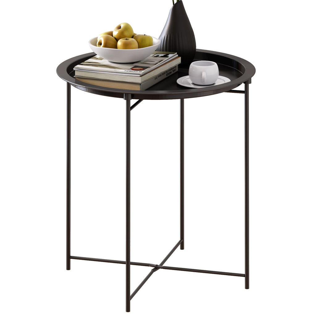 Elitehouse End Table Set of 2,Outdoor Side Table, Small Patio Round Folding Metal Black Side Tables for Outdoor,Living Room,Balcony and Office,Φ18.5" x 19.9"H，2 PCS