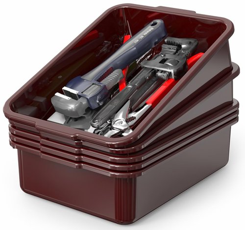 5-Pack Commercial Bus Tubs Box/Tote Box, Wine Red Plastic Storage Bin with Handles/Wash Basin Tub (8 Liter)