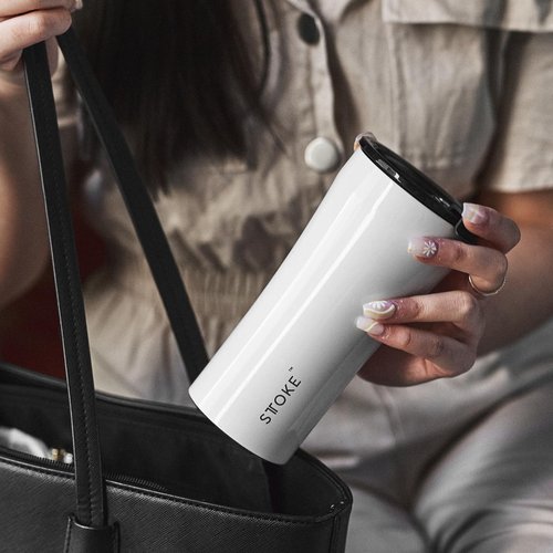 Sttoke Leakproof Ceramic Reusable Coffee Cup 16 oz - Angel White