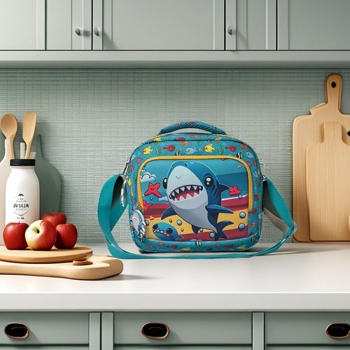Alveroya Kids Lunch Box for Boys, Insulated Shark Lunch Bag for School, Reusable Cooler Tote with Adjustable Strap & Back Pocket, Fits Bento Box, Leakproof Thermal Meal Container (Blue Shark)