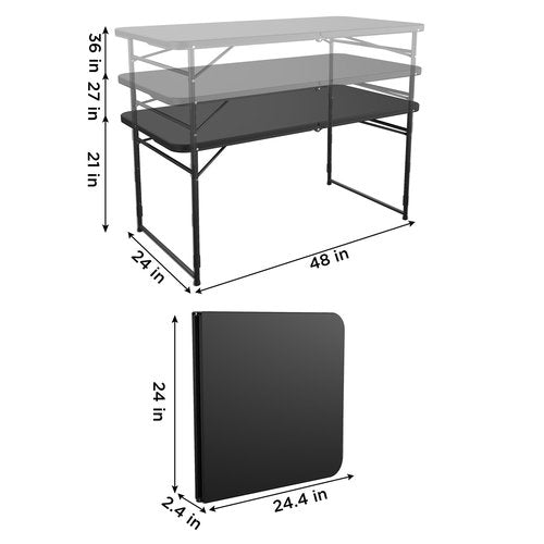 COSCO 4 ft. Fold-in-Half Adjustable Height Indoor/Outdoor Utility Table, Black