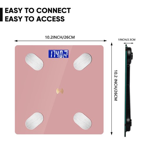 Digital Simple Bathroom Scale, Home Practical Body Fat Scale with Led Display, Body Composition Analyzer with Smartphone Application (Pink)