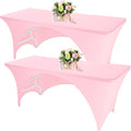 Fivenl Spandex Rectangle Tablecloths - 2 Pack Washable Fitted Covers for 6FT Tables | Open Back Pink