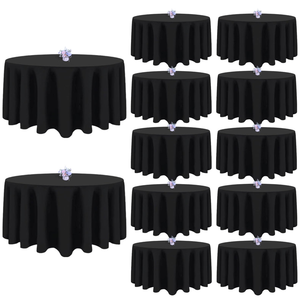 pepmily 12 Pack Black Round Tablecloths 90 Inch Table Table Cloth, Wrinkle Resistant Washable Polyester Fabric Table Cloth Round Table Cover for Dining Banquet Wedding Party