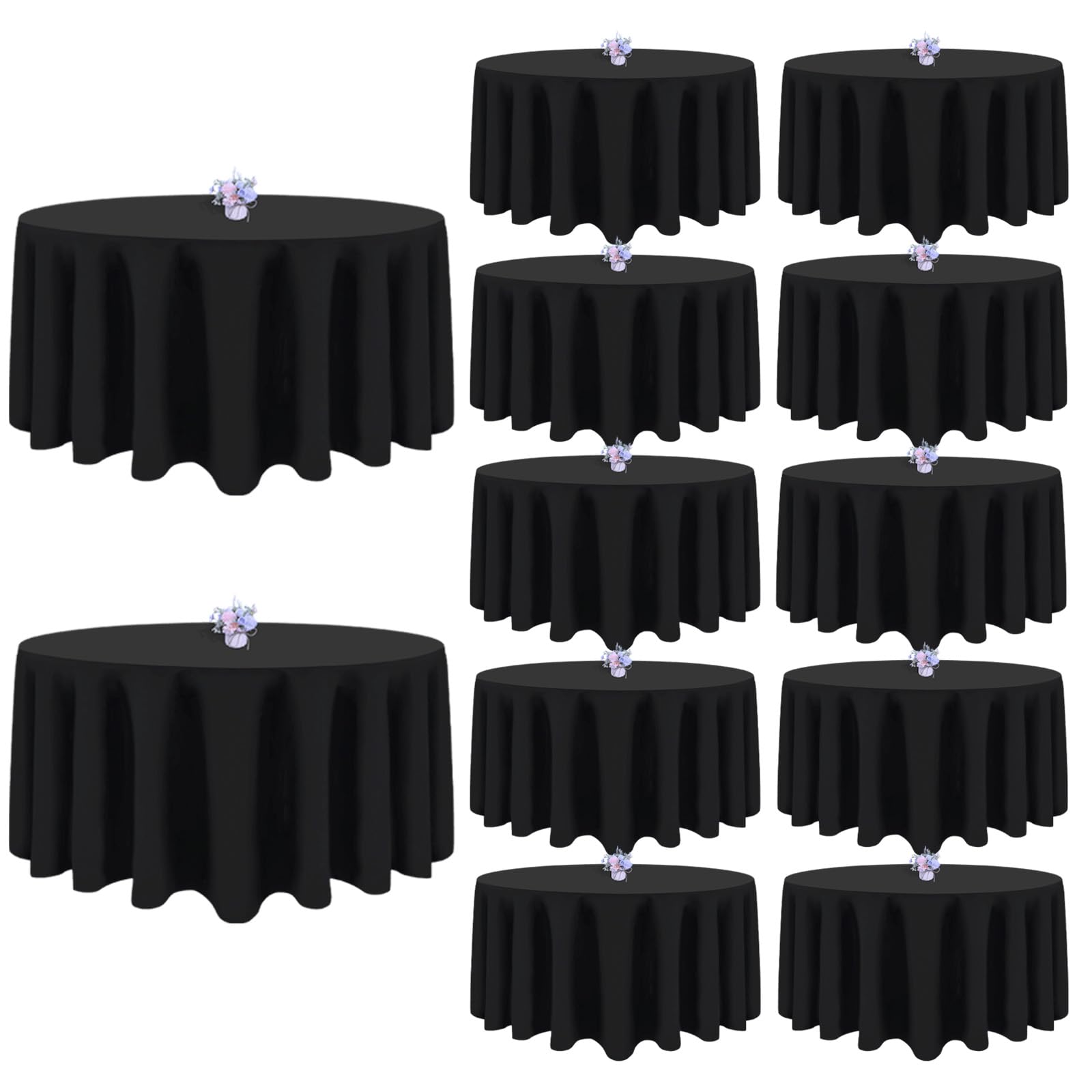 pepmily 12 Pack Black Round Tablecloths 90 Inch Table Table Cloth, Wrinkle Resistant Washable Polyester Fabric Table Cloth Round Table Cover for Dining Banquet Wedding Party