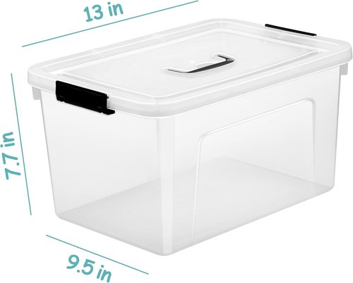 Clear Storage Latch Box - 12 Quart Plastic Organizing Bin with Lid & Black Handles | 6-Pack