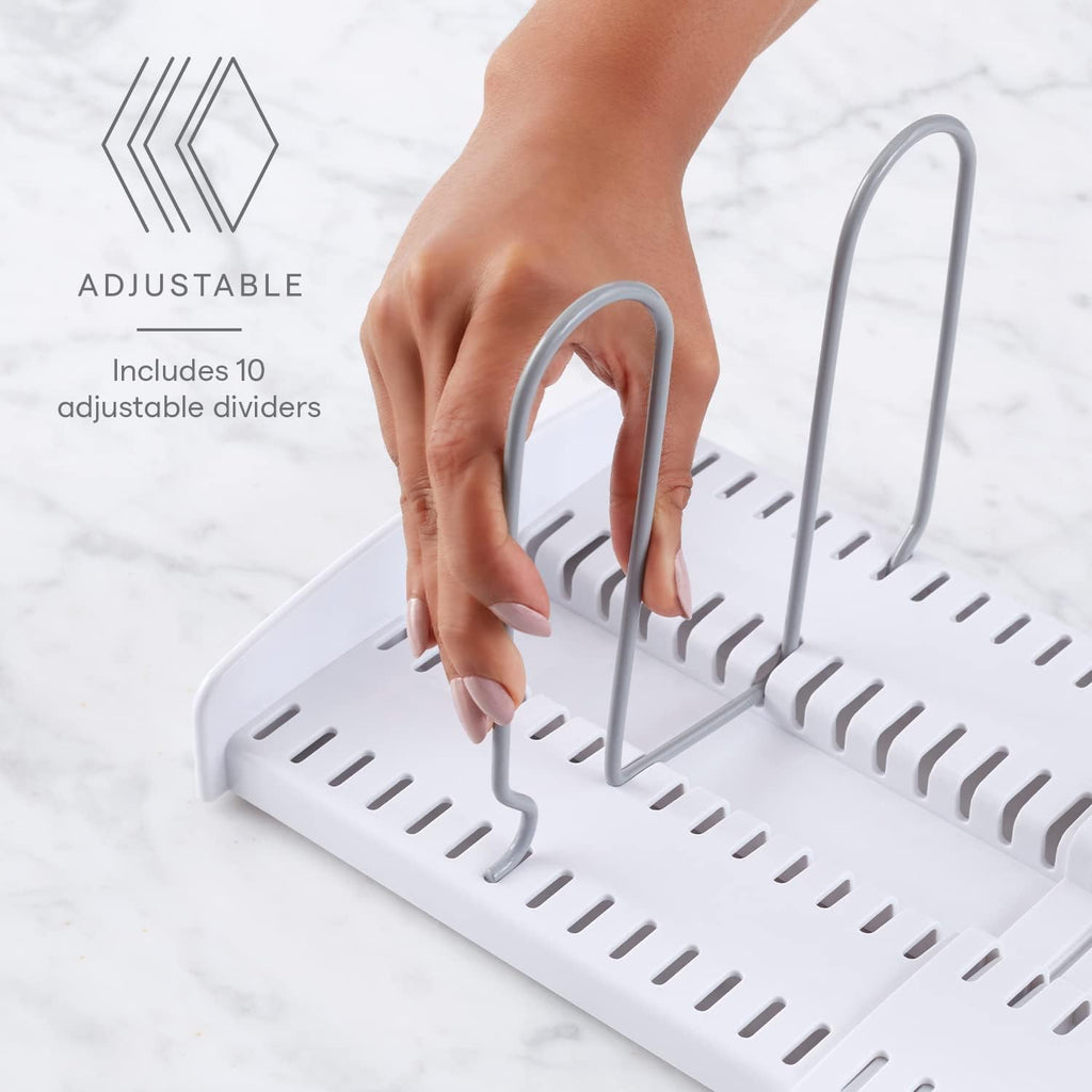 YouCopia StoreMore Expandable Pan and Lid Rack, 12.5"-22" Wide Adjustable Pan Organizer for Kitchen Cabinet Storage, Classic Edition