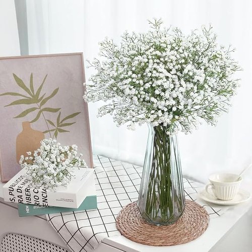 FUBODUN 120-Pcs Baby Breath Artificial Flowers Bulk，Artificial Babys Breath Flowers White Artificial Flowers Gypsophila Decoracion for Wedding Party Home Decoration (120-PCS)