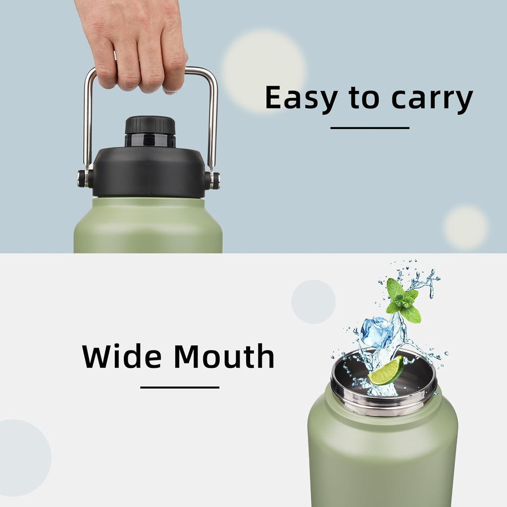 Skiennix 1 Gallon Insulated Water Bottle - 128 oz Double Wall Vacuum Stainless Steel | Camp Green with Carrying Pouch