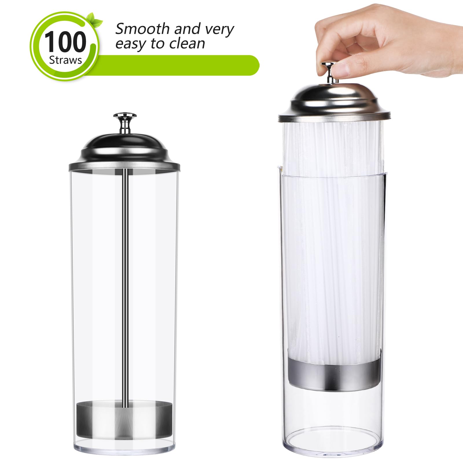 Patelai Straw Holder Dispenser and 100 Pcs Straws Plastic Drinking Straw Organizer Container with Lid for Counter Party Transparent Straws Dispenser(Classic,Transparent)