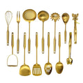 VALESKA 304 Stainless Steel Kitchen Utensils Set(Gold-13PCS),Include slotted spoon stainless steel, metal cooking slotted spoon, metal pasta spoon and etc,Easy to Clean