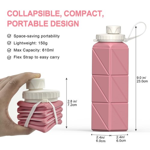 BEAUTAIL Collapsible Water Bottles 20.6oz, Silicone Foldable Portable Travel Water Bottle, BPA-Free, Leakproof Reusable for Traveling Camping Hiking Sports Outdoor, 3 Pack (Blue+Pink+Starlight)