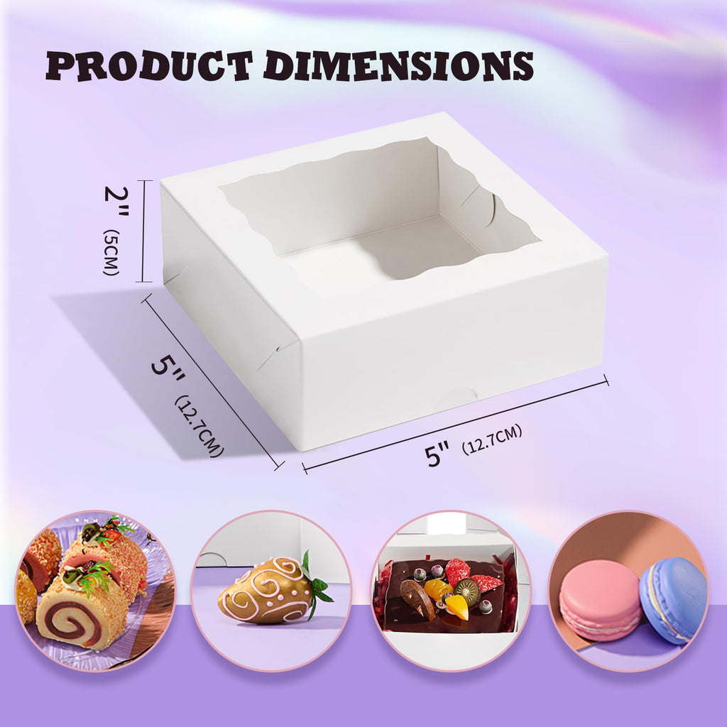 JCXGRVC 20PCS 5x5x2 Inch Bakery Boxes Chocolate Covered Strawberries Boxes for 4 Mini Cake Boxes Cookies Macaron Boxes Pie Boxes Browines boxes