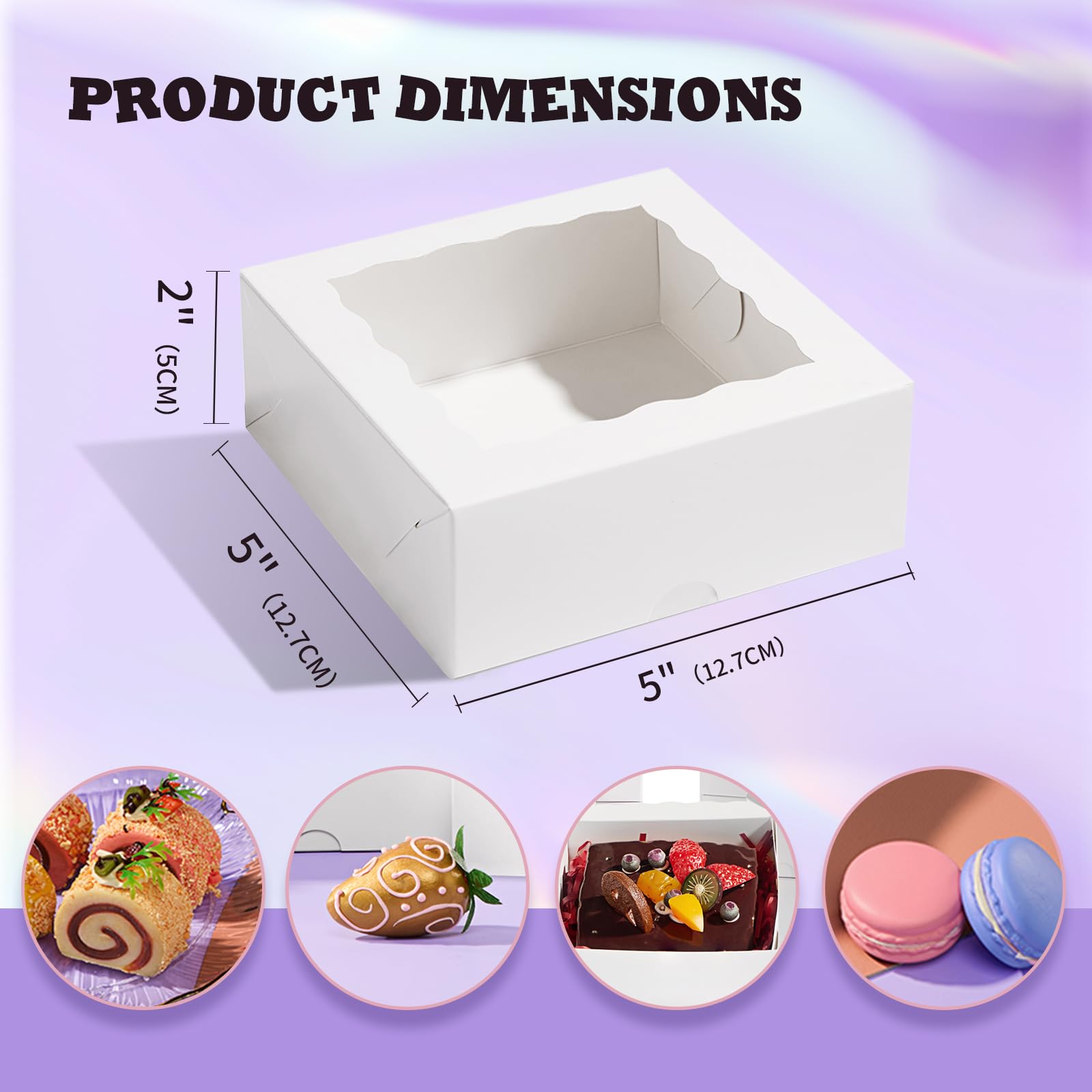 JCXGRVC 20PCS 5x5x2 Inch Bakery Boxes Chocolate Covered Strawberries Boxes for 4 Mini Cake Boxes Cookies Macaron Boxes Pie Boxes Browines boxes