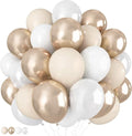 Champagne Gold & White Balloons - 60 Pcs Beige, Metallic Gold & Pearl White for Birthday & Wedding Decor