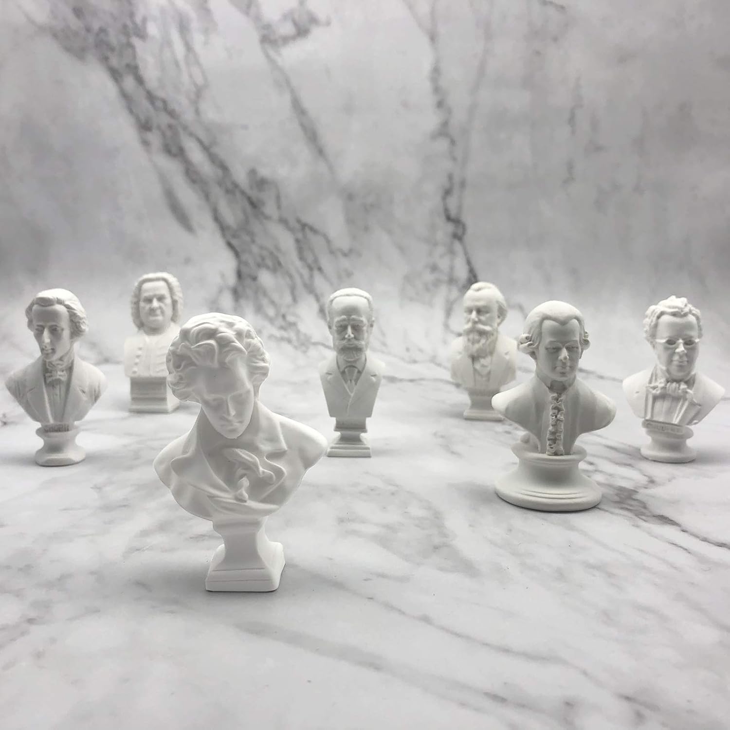Skiennix Classic Mini 2.7” Greek Bust - Home Décor Resin Sculpture of Beethoven | 7-Piece Music Composers Set
