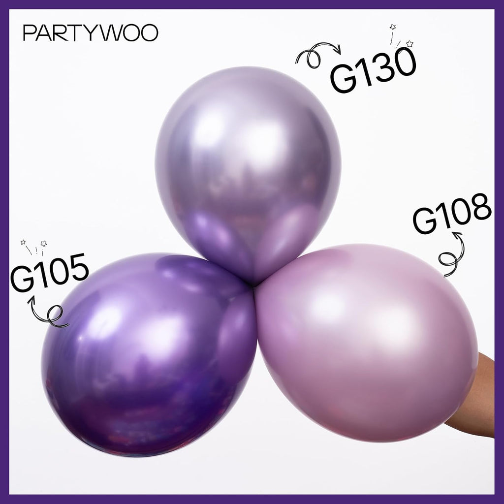 PartyWoo Metallic Purple Balloons - 100pcs Chrome Purple Balloon Arch Kit for Graduation & Birthday Celebrations | 18", 12", 10", 5" Sizes