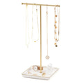 Lolalet Necklace Holder, Jewelry Display Stand with Ceramic Base Tray Jewelry Organizer Tree for Necklaces Bracelets Earrings Rings -White, 1 Tier