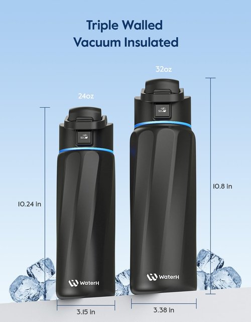 BOOST Smart Water Bottle with Reminder & Tracker, Double Wall Vacuum Insulated Bottles Stainless Steel, 32oz BPA-Free Wide Mouth for Gym, Office, School, Ideal Gift for Christmas, New Year