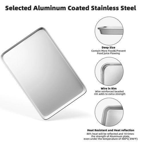 CROSSON 16× 24 Inch Cookie Sheet Pans Set of 3-Baking Tray Jelly Roll Pan Set Commercial Grade Aluminum Coated Statinless Steel Bun Pan for Oven,Freezer,Bakery Hotel Restaurant