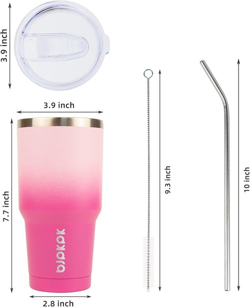 BJPKPK 30 Oz Tumbler - Insulated Travel Coffee Mug With Lid & Straw | Cherry Blossom Design