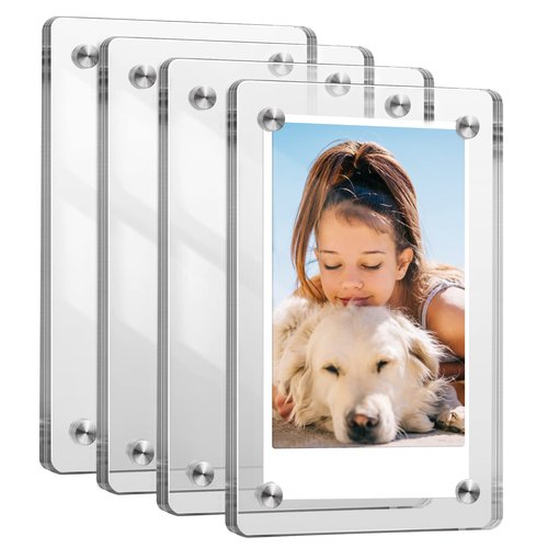 Fintie Acrylic Magnetic Photo Frame for 2x3-Inch Film - Double Sided Fridge Picture Frame for Fujifilm Instax Mini 12 11 EVO 40 99 / Mini Link 3/2 Printer, Polaroid Instant Films - Clear (Pack of 4)