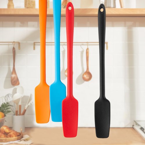 4 Pcs Silicone Jar Spatulas with Long Handle, Non-Stick Rubber Spatula Heat Resistant Silicone Scraper Spatulas for Baking Cooking Blenders Mixing