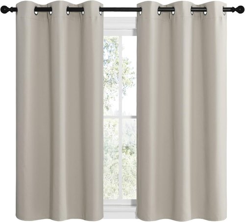 NICETOWN Kitchen Curtains - Thermal Insulated Grommet Draperies for Room Darkening | Natural, 2 Panels (W42 x L48 inches)