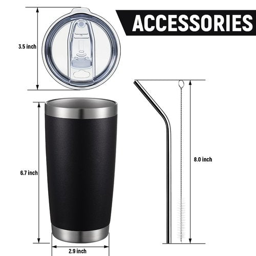 COMOOO 20oz Double Wall Vacuum Insulated Travel Mug, Stainless Steel Tumbler with Lid and Straw Durable Powder Coated Insulated Coffee Cup for Cold & Hot Drinks (Black, 12 pack
