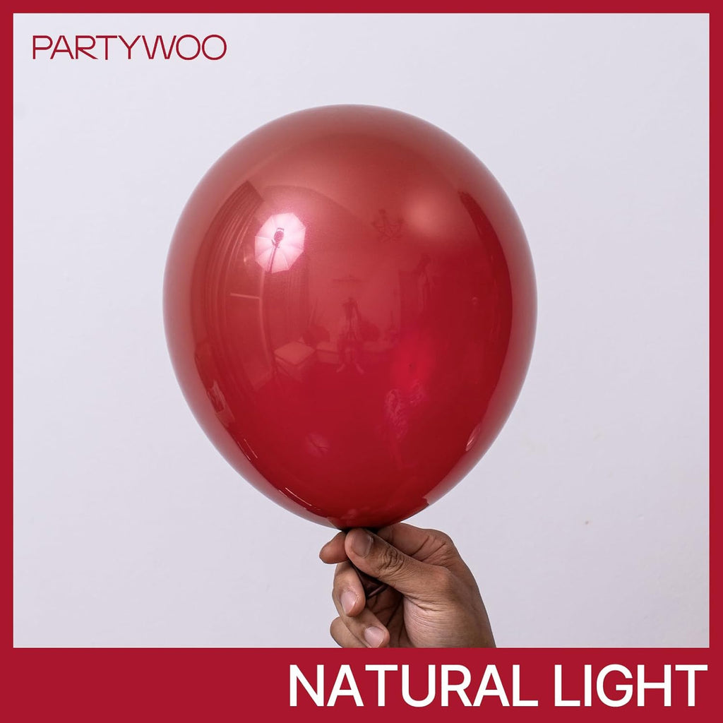 PartyWoo Burgundy Balloons - 140-Piece Dark Chestnut Red Balloon Arch Kit for Celebrations | 5-18 Inch Sizes
