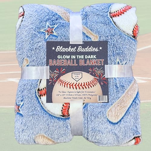 Blanket Buddies Baseball Throw Blanket: Glow in The Dark, Cozy, Soft, Warm Fleece Blanket for Boys and Girls, 50" x 60" (Navy)