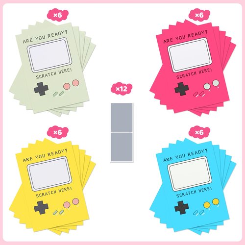 Nnyoggsto Valentine’s Day Cards for Kids – 24 Pack Scratch Off Gamer Valentines, DIY Retro Valentine Cards, Classroom Exchange, School Party Favors for Teens Boys Girls