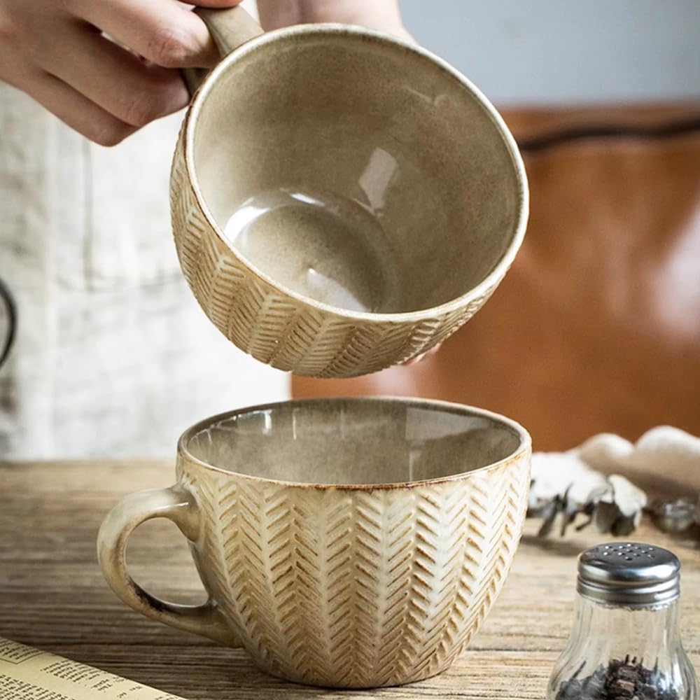 Tvvtuww Ceramic Coffee Cup Mug and Acacia Wooden Saucer Set, 8 oz Ceramic Cup for Espresso Latte Cappuccino Tea, Wooden Handle Mug Set Unglazed Porcelain Arty Mug (Natural Earthiness Finish)