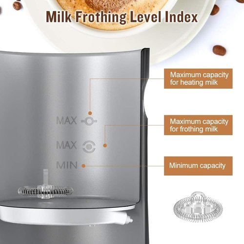 JZLHYSNDYL 4 IN 1 Electric Milk Frother, Automatic Hot & Cold Milk Foamer, 19.6oz/580ml Large Capacity for Latte Coffee Hot Chocolates Cappuccino (White, 220V EU PLUG)