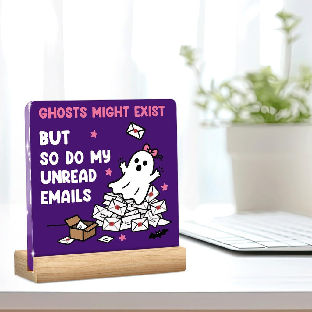Skiennix Halloween Office Decor - Funny Acrylic Ghost Email Sign | Cute 4x4 Inch Desk Decoration for Work