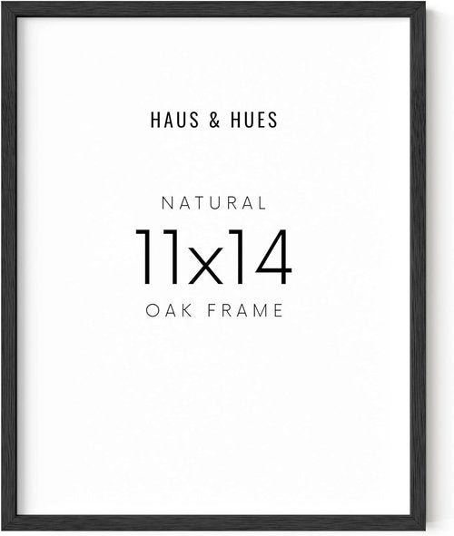 HAUS AND HUES Black Oak Wood Picture Frame 11x14 - Modern Minimalist Wall Art Display - Lightweight & Ready-to-Hang Vertically or Horizontally