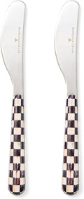 MACKENZIE-CHILDS Bistro Spreaders Set of 2 - Stainless Steel Butter & Charcuterie Utensils | Black & White Courtly Check